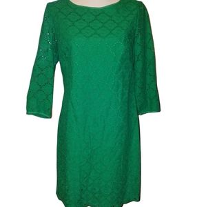 🍀 Talbots eyelet overlay green dress